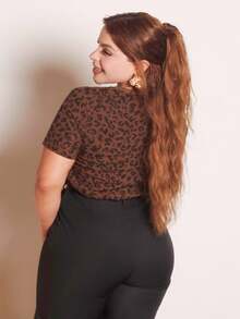 Lupita Cardoza 豹纹宽松短袖圆领T恤，秋季服装