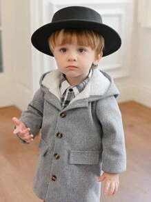 Souflis Souflis Baby Boy 3-24 Months Minimalist Wool Blend Hooded Trench Coat, Fashionable With Warm Thermal Lining, Autumn/Winter, Children Apparel Coat Coat Winter Coat Winter Clothes Hooded Coat Winter Jacket Jacket Winter Coat Gray Wool Coat Coats Coat Fall - Light Grey - View 6