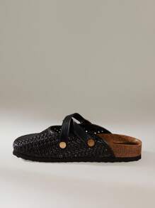 Solecia 女式厚底一脚蹬穆勒鞋，包头，休闲乐福鞋，春秋季 - 黑色 - 查看 3