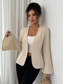 Elenzga Sacou elegant pentru femei, business, casual, culoare solidă, cu mâneci evazate, ușor, colecție nouă de primăvară-toamnă, potrivit pentru primăvară, toamnă, iarnă, ținute de birou, petreceri, naveta zilnică, doamne de toamnă - Caisă - Vizualizare 3