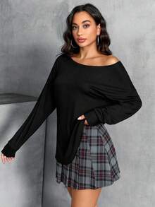 EURMUSE Solid Asymmetrical Neck Ruched Satin Blouse One Shoulder Top, Elegant Style - Black - View 6