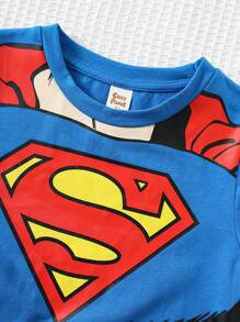 SUPERMAN X Cozy Pixies 男童图案柔软针织圆领短袖套头衫 - 藍色 - 查看 4