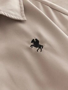 HIMLAND 男士休闲梭织马术刺绣翻领落肩夹克米色夹克男士夏季夹克男士街头时尚夹克裸色夹克男士拉链夹克，复古款，秋季，冬季 - 卡其色 - 查看 5