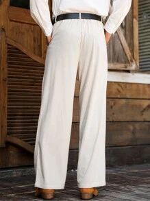 Manfinity Nomadique Men's Casual Solid Color Straight Leg Pants Men Corduroy Pants Men Pleated Pants Men Beige Pants Men Straight Leg Pants , Fall Winter