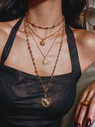 Glisma 18K Gold-Plated 1pc Cute Hollow Heart Pendant Necklace, Suitable For Party, Casual, Concert/Festival, Night Club, Wedding, Holiday, Vacation, Camping, Textured, Metallic, Rhinestone, Zirconia