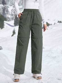 In My Nature Pantalones holgados para senderismo con estampado de letras y cordón en la cintura para mujeres