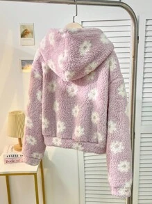 Sparklyn Girls Casual Furry Hooded Jacket With Zipper, Suitable For Outerwear - Pink - View 2