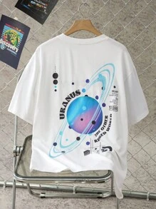 Discovery X SHEIN Men's Letter Graphic White Crew Neck Short Sleeve T-Shirt