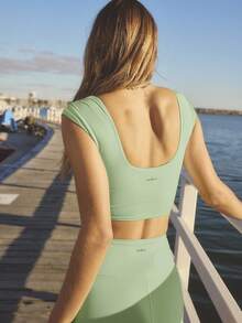 Aralina Leisurewear Summer Yellow Ruche Front Bike Short Ruffle Top Two Pieces Set - Mint Green - View 9