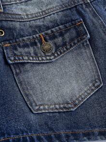 ROMWE J-Fashion Y2K Gyaru Vintage Sexy Low Waist Cross Foil Print Skinny Ultra Low Waist Women Denim Shorts - Dark Wash - View 4