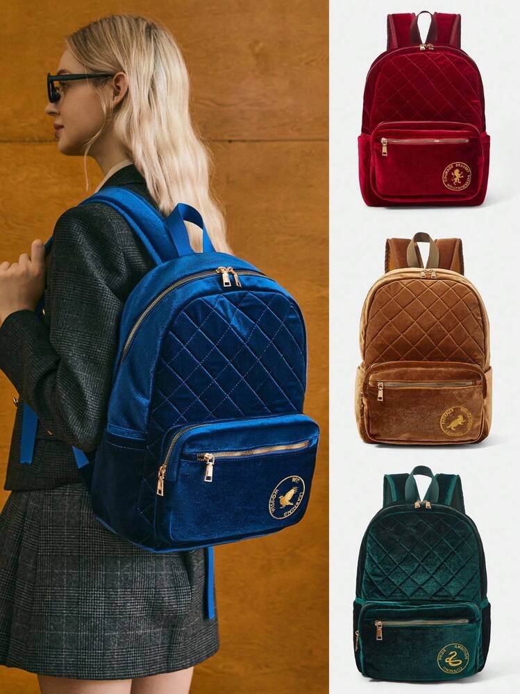 HARRY POTTER X SHEIN Women's Fashion Quilted Embroidered Detail Backpack, Back To School - Blue - View 2