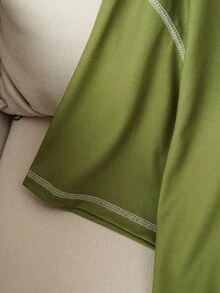 Discovery X SHEIN 男式字母与老鹰图案短袖上衣和裤子家居服套装 - 綠色 - 查看 5