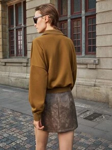 Lumivelle Contrast Color Embroidered Ribbed Collar Half-Open Hem Loose Drop Shoulder Sweatshirt For WomenWomen's Autumn Clothingautumn Fall Clothes For Women Fall Autumn Clothes Fall Outfits For Women Autumn Outfits For Women Fall Clothes Autumn Women  Fall Women Clothes Autumn Clothing Elegant Fashionable Casual Commuting Business Office Daily Leisure All-Match Temperament Urban Teacher Professional Attire