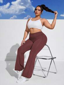 Rhythm Era Plus Size High Waist Side Pocket Flare Leg Sports Pants Flare Yoga Pants With Pockets Bootcut Yoga Pants Yoga Pants With Pockets Flare Leggings With Pockets Workout Pants With Pockets Boot Cut Yoga Pants Flare Workout Pants Gym Clothes Women Pants - Burgundy - View 6