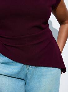 Maija Plus Size Fashionable Commuting Solid Color Gathered Asymmetric Hem Tank Top Fall Women Autumn Back To School Homecoming Modest Vintage Women Old Money Teacher For Women Romantic, Fashion, Versatile