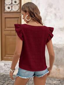 Brillora 女款夏季純色方領短袖寬鬆休閒衫 - 酒紅色 - 查看 2