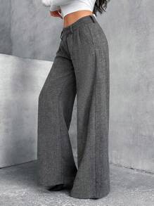 SHEIN Cottnline 女式多色条纹羊毛宽松优雅阔腿西装裤 - 彩色 - 查看 4