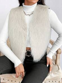 Firerie Women's Solid Color Sleeveless Faux Fur Jacket Autumn Winter Clothes For Women - Beige - View 7
