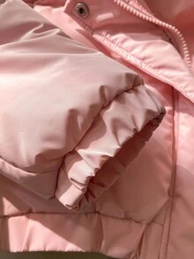 SHEIN Cute Kawaii Thick Hooded Winter Jacket For Tween Girls, Long Sleeve, Fleece, Baby‑Pink Coat With 3D Bow Decor - Pink - View 5