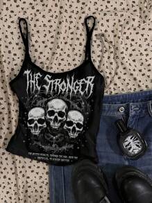 Attitoon 3 件套女士休闲复古朋克风格紧身衣套装，适合夏季，复古，绿色，骷髅和十字架印花