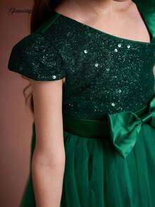 Glamorique Kids Vestido de Navidad para niños, vestido de fiesta, vestido de Santa, vestido de Año Nuevo, vestido de bola de Navidad para niños, vestido de princesa con tirantes asimétricos de niña, vestido de satén verde con brillo, vestido de malla verde con volumen, vestido con lazo, vestido de otoño, vestido para salida, vestido de cumpleaños de niños, vestido de Navidad, vestido de actuación, vestido de cuatro estaciones para Oriente Medio - Verde - Ver 6