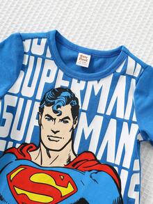 SUPERMAN X Cozy Pixies Suéter de cuello redondo de manga corta con gráfico suave de punto para bebé niño - Multicolor - Ver 4