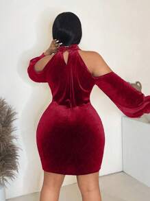 Maweii Plus Size Women Deep Draped Neck Cowl Neck Sexy Party Mini Dress - Red - View 2