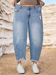 SHEIN Tall CURVE Plus Size Fall Autumn Back To School Homecoming Halloween Y2k Cute Streetwear Goth Grunge Techno Birthday Night Out Going Out Club Airport Casual Washed Distressed Jeans Women's Light Blue Jeans Low Waist Banana Pants Casual, Going Out Casual Non,Stretch American Streetwear Denim Blue Jeans, All Season