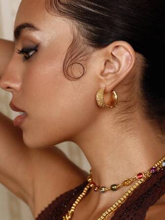 Glisma Par de pendientes chapados en oro de 18K con textura geométrica de doble círculo, elegantes, lindos y de lujo, adecuados para fiestas, uso casual, trabajo, discoteca, boda, vacaciones, campamento, mujeres y niñas, otoño, invierno, festivales, vacaciones, Halloween