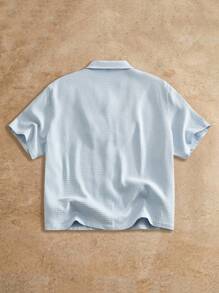 Manfinity VCAY Top Casual de Manga Curta, Suelta e Confortável com Padrão Xadrez Texturizado, Verão Masculino