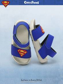 SUPERMAN X Cozy Pixies Sommer Baby Sandalen mit niedlichem Cartoon-Design, atmungsaktive Outdoor Lässig Sandalen mit Klettverschluss, leichte rutschfeste EVA Sohle Kleinkind Sandalen für verschiedene Anlässe