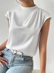 Chiquease 纯色蝙蝠袖缎面衬衫，适合节日派对穿着 - 白色 - 查看 5