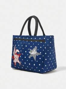 LOONEY TUNES X SHEIN Fashionable Cute Cartoon Rabbit & Duck Print Insulated Lunch Bag - Navy Blue - View 3