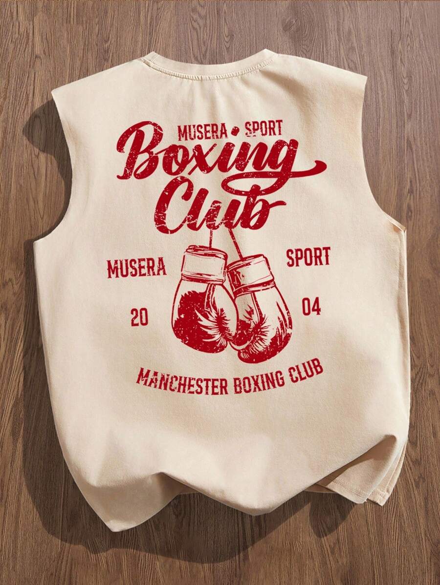 Manfinity Joysei Canotta oversize da uomo casual e ampia, con stampa slogan di boxe, colore cachi