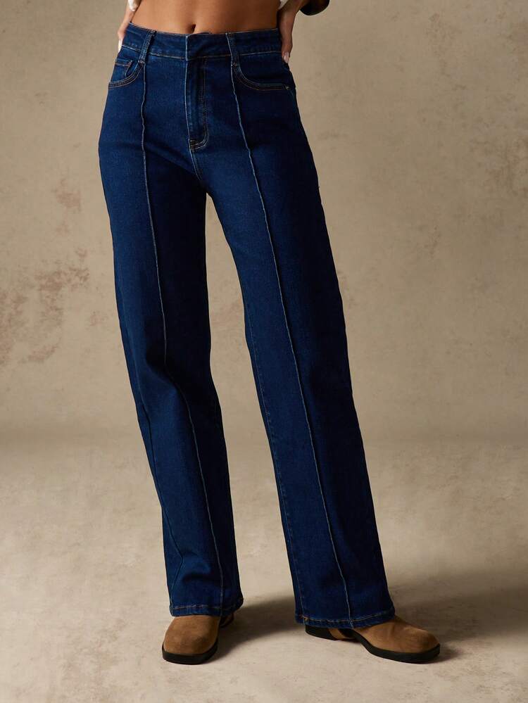 MISSGUIDED Straight Leg Denim Jeans With Front Seam Detail