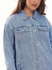 Solavibe Plus Size Women's Casual Loose Fit Drop Shoulder Long Sleeve Denim Jacket, Spring Autumn - Light Wash - View 7