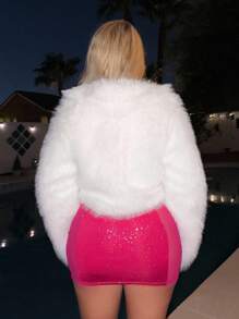 Sweetina Women's Faux Fur Cropped Jacket, Versatile Faux Fur Coat Suitable For Party Occasions To Pair With Dresses In Fall/Winter - White - View 3