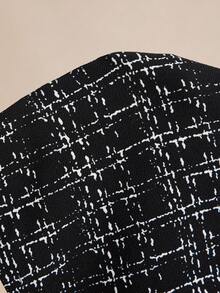 Amorya 女士优雅黑色雪纺拼布粗花呢印花针织连衣裙，撞色金属纽扣，精致商务通勤秋冬装，女士办公室着装 - 黑與白 - 查看 7