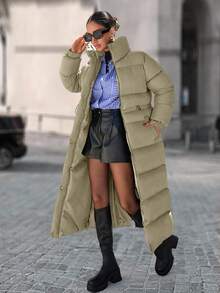 EURMUSE Cappotto lungo imbottito con cerniera e vita con coulisse