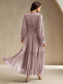 Anewsta Women's Long Floral Decor Elegant Casual Dress - Dusty Pink - View 2