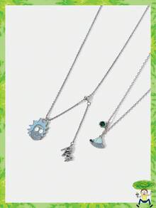 Rick and Morty X SHEIN Dây chuyền mặt hình nhân vật hoạt hình - Bạc - Xem 2