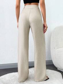 ZIRRA Women's Solid High Waist Pleated Straight Loose Casual Pants - Apricot - View 2