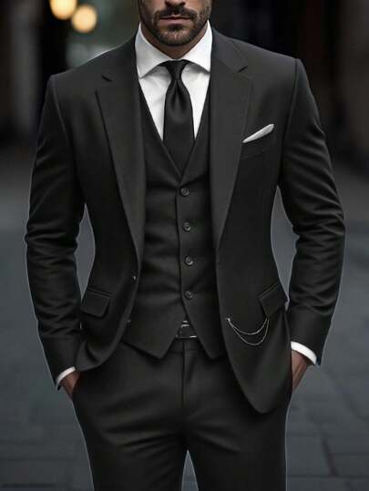 Calvornis Men's Daily Bestselling Apparel, Stylish Chain Accessory, Fashionable Casual Wedding Classy Black Blazer For Groom, Old Money, Formal