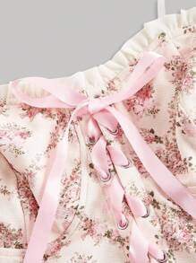 SHEIN MOD Váy ngắn hở vai in họa tiết hoa màu hồng cỡ lớn cho nữ - Nhiều màu - Xem 5