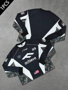 PAVTROS Manfinity Streetrush 男士宽松套头卫衣，迷彩赛车图案，撞色设计，短款卫衣，休闲日常穿着，秋冬季节，绝佳礼物之选，长袖赛车服上衣 - 彩色 - 查看 1