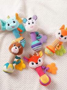 Zazumi 1 件出牙摇铃毛绒玩具感官开发玩具柔软可咀嚼手持环早教床移动伴侣 - 彩色 - 查看 2