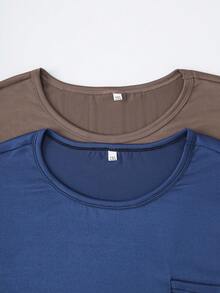2pcs Comfortable Casual Lightweight Sports Quality T-Shirt, Loose Fit Sleepwear & Loungewear For Plus Size Men