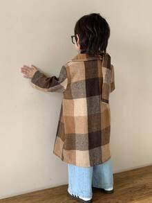 SHEIN 2件套男童秋冬复古格子大衣和围巾套装，米棕色 - 彩色 - 查看 2