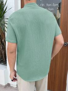 Manfinity VCAY Men's Casual Stand Collar Slim Fit Short Sleeve Woven Shirt Men Green Shirt Light Green Shirt Men Shirts Short Sleeve Color Green Plus Size Green Men Shirt Riley Green Shirt Men Short Sleeve Shirt Green Mens Short Sleeve Shirt Mens Short Sleeve Green Shirt Green Shirt Short Sleeve - Green - View 2