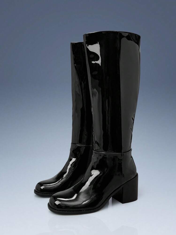 CUCCOO BIZCHIC Women's New Fashion Commuter Casual Lace-Up Buckle Thick Heel British Rider Motorcycle Mid-Calf Boots